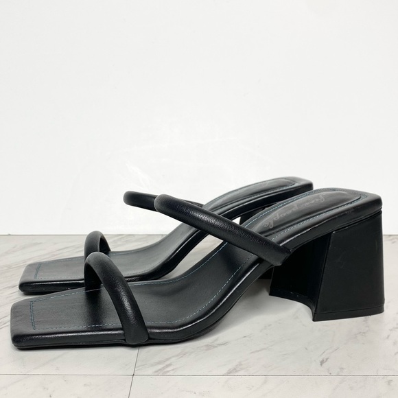 New! Free People Parker Double Strap Square Toe Black Leather Heeled Sandal 41 - Picture 1 of 15
